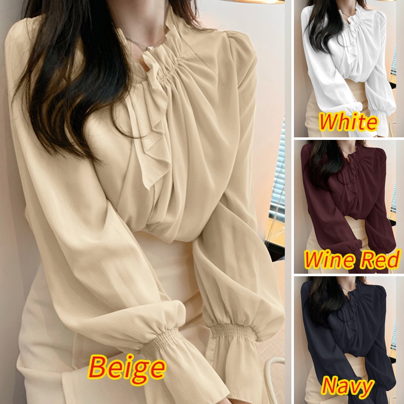 Áo Zanzea kiểu tay dài loe thắt dây màu trơn phong cách Hàn Quốc dành cho nữ