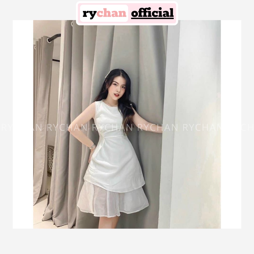 Đầm Xòe Trắng Lót Trong Dày Dặn Không Tay Đắp Tà Thanh Lịch  - DX0102