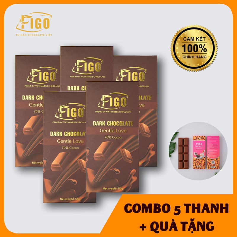 [COMBO 5 HỘP+ QUÀ TẶNG] Combo 5 Dark Chocolate, Kẹo Socola đen đắng 70% Cacao 50gr, Vị đắng vừa dễ ăn