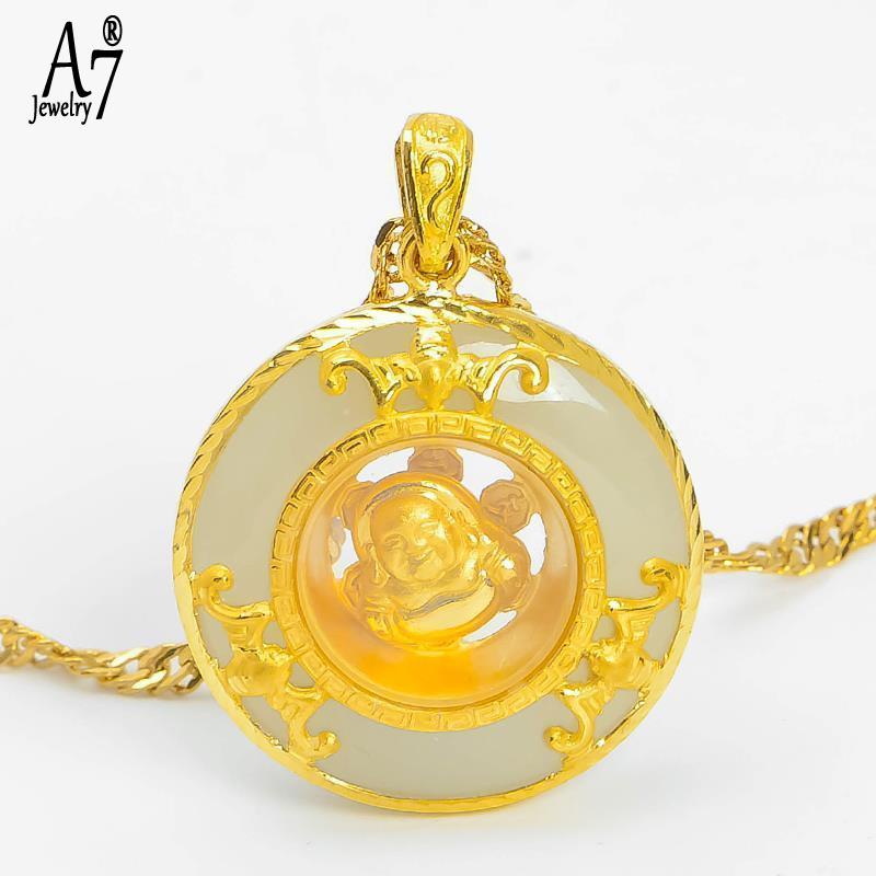 Dây Chuyền Mặt Ngọc Bích Trắng 18K Khắc Hình Phật Tổ Phong Cách Retro Dành Cho Cả Nam Và Nữ