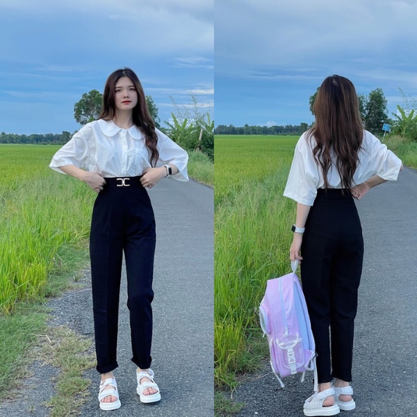 Áo sơ mi trắng tay lỡ ,áo sơ mi cổ sen , áo babydoll cổ sen dáng rộng dễ thương ( hình chính chủ ) PLA50
