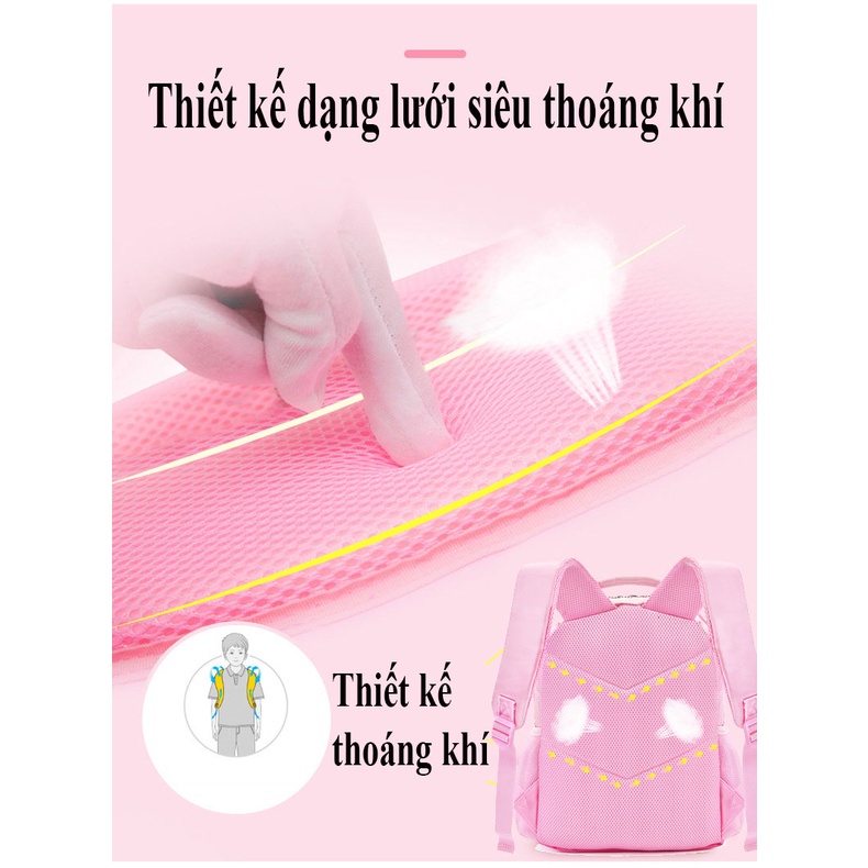 [LOẠI HOÀNG GIA - SIZE CHO BÉ LỚP 3- 7] Balo cho bé gái cao cấp, cặp sách đi học có phản quang thoáng khí ở lưng cho học