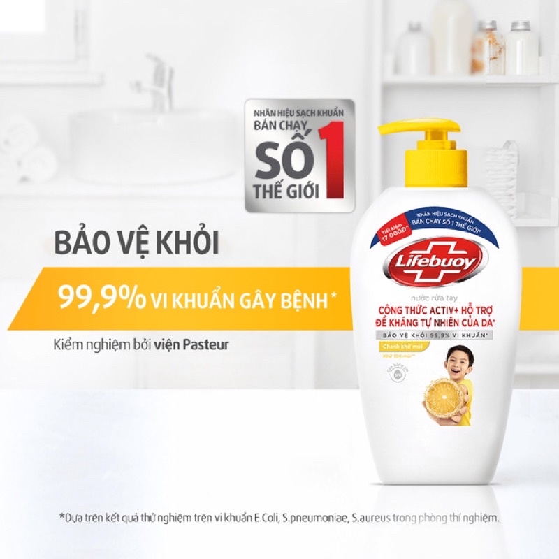 [LIFEBUOY] Nước rửa tay Lifebuoy giúp sạch khuẩn và bảo vệ vượt trội khỏi 99.9% vi khuẩn tốt nhất - chai 180g/500g