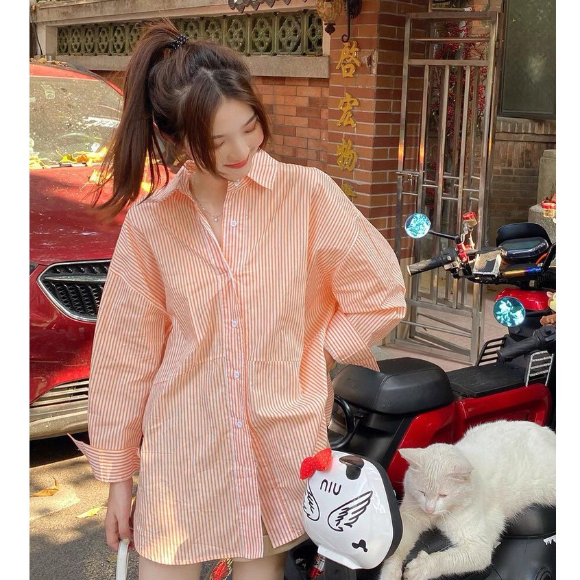 ⚡Áo sơmi oversize họa tiết kẻ sọc