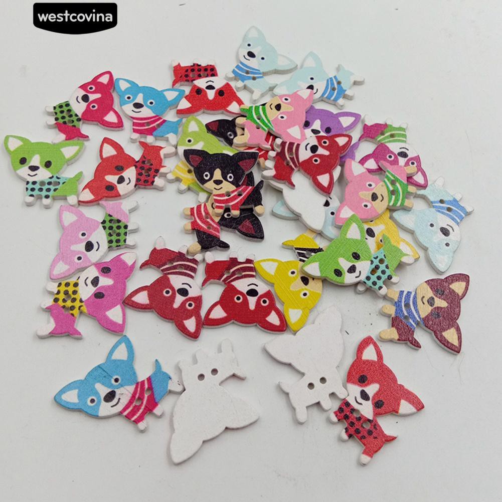 50 Cúc gỗ hình chú cún xinh xắn dùng để trang trí đồ dùng thủ công