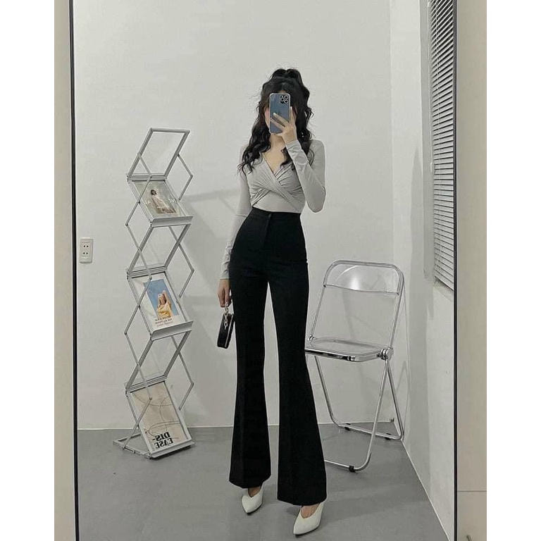 Quần Vải Nữ Ống Loe Cạp Cao Chất Tuyết Mưa Dáng Dài Siêu Tôn Dáng Phong Cách Hàn Quốc Cực Đẹp Senorita