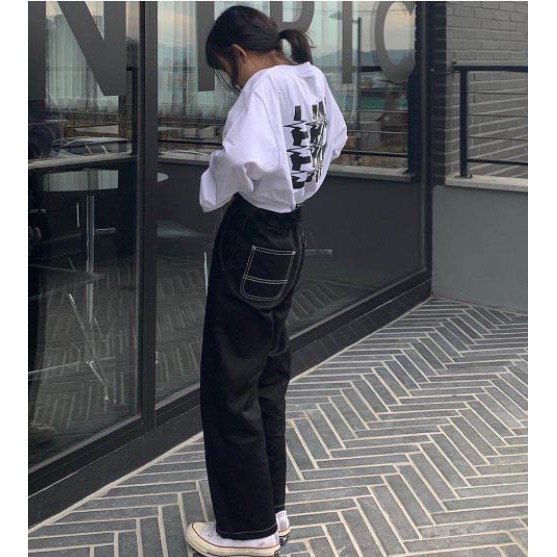 quần ống suông chỉ nổi thêu sticker đủ size 50-100kg