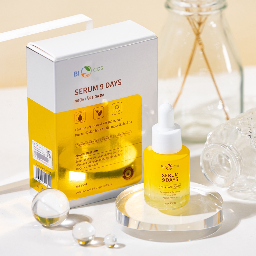 Serum 9DAYS Ngừa Lão Hóa Da BIOCOS 15ml - Dưỡng Ẩm, Giảm Nhăn, Mờ Thâm Nám