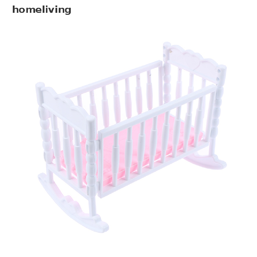 Nôi Em Bé Màu Trắng Hồng Nhạt Trang Trí Nhà Búp Bê