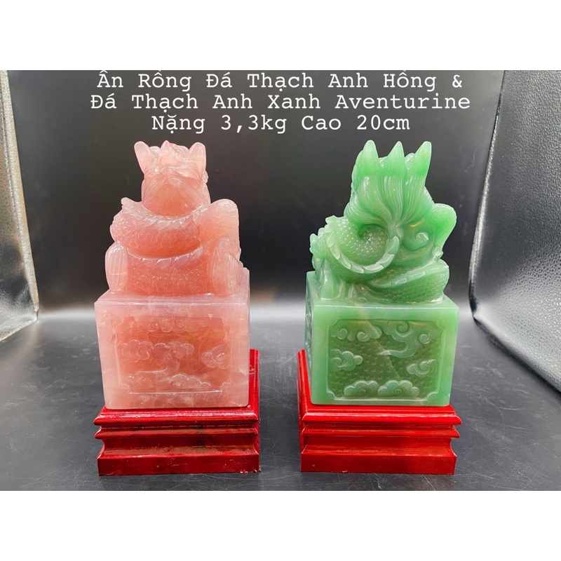 Ấn Rồng Đá Màu Hồng &amp; Đá Màu Xanh Phong Thuỷ