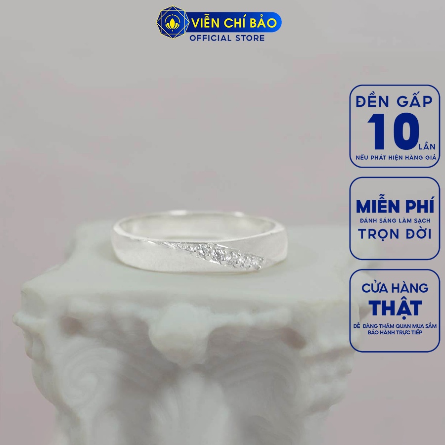 Nhẫn bạc nữ một hàng đá chéo chất liệu bạc 925 thời trang phụ kiện trang sức Viễn Chí Bảo N700410