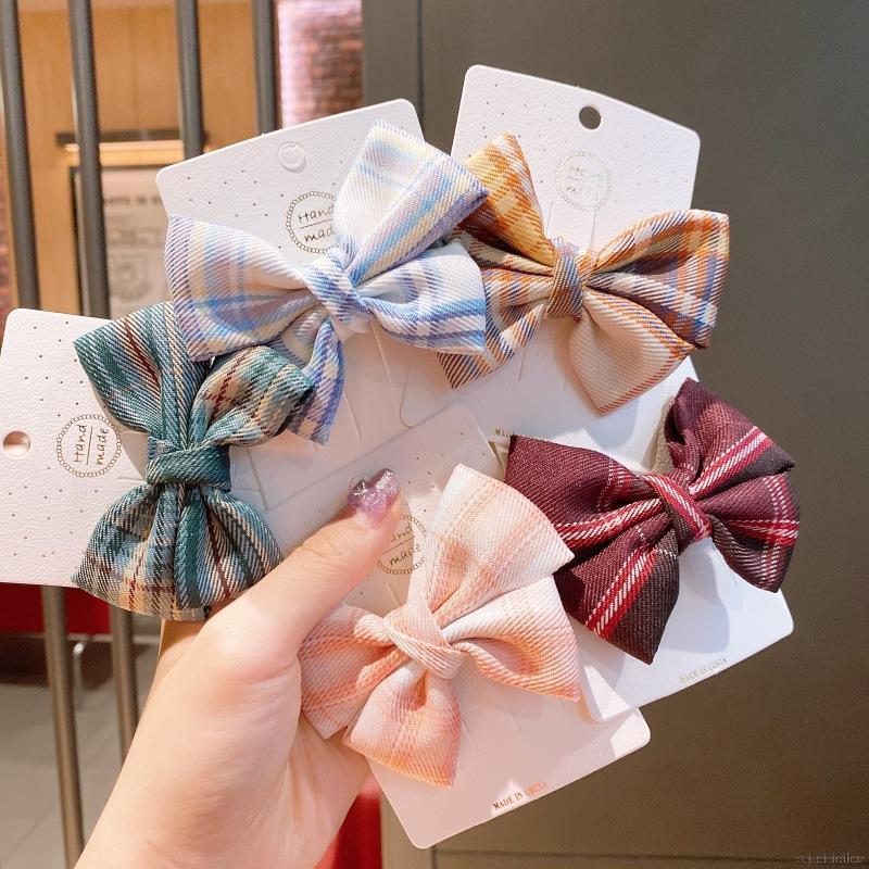 Kẹp Tóc Nơ Sọc Ca Rô Đáng Yêu Thời Trang Cho Bé Gái