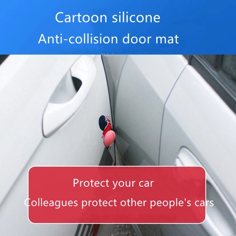 2 Miếng dán Silicon chống trầy xước va chạm cho xe hơi thiết kế hình hoạt hình dễ thương đa năng