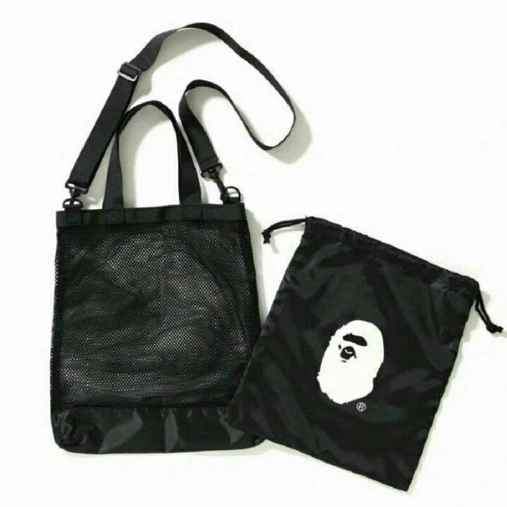 Túi tote màu đen in hình logo Bape phong cách Nhật Bản