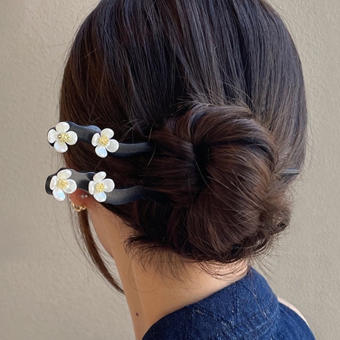 Kẹp Tóc Gỗ Mun Hình Hoa Đơn Giản Phong Cách Hàn Quốc
