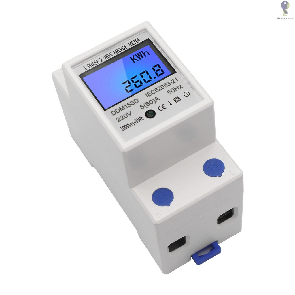 ving-Single Phase DIN-Rail Energy Meter 5-80A 220V 50Hz Electronic KWh Meter with LCD Backlight Digital Display DDM15SD