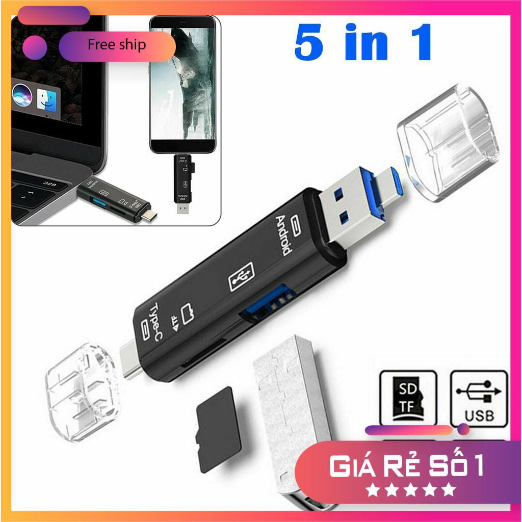 
                        Đầu Đọc Thẻ NHỚ + CỔNG OTG 5in1 ( Type C / Micro USB / TF ) DÙNG ĐƯỢC CHO ĐIỆN THOẠI
                    