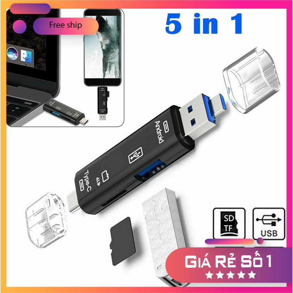 Đầu Đọc Thẻ NHỚ + CỔNG OTG 5in1 ( Type C / Micro USB / TF ) DÙNG ĐƯỢC CHO ĐIỆN THOẠI