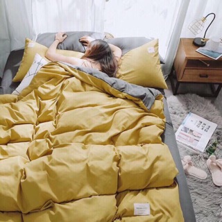 Bộ Ga Giường Cotton Mịn Tici Vàng Phối Xám Cực Sang cho khách sạn homestay (Chọn Size)