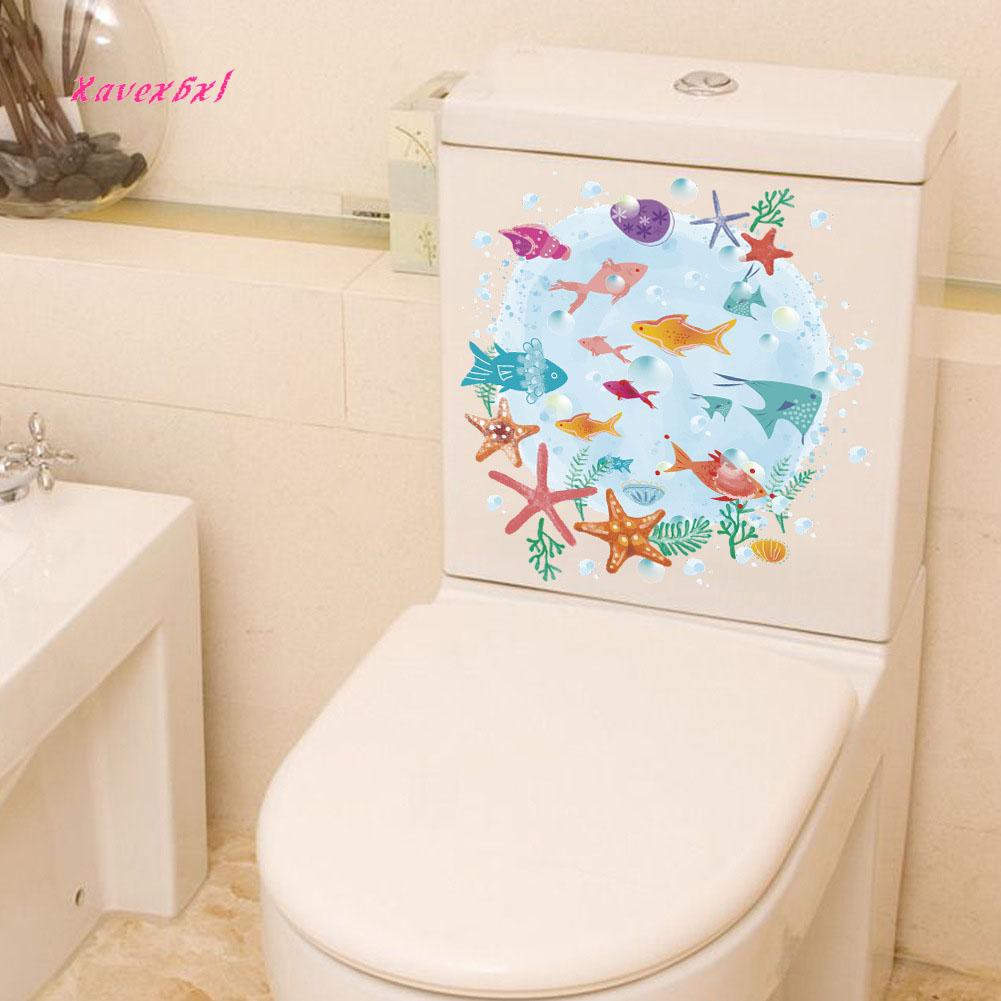 Sticker dán bồn cầu họa tiết 3D hình con cá đáng yêu dùng trang trí nhà vệ sinh