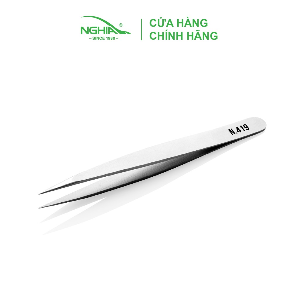 Nhíp Vỉ Giấy Cao Cấp Kềm Nghĩa N.419 - Đầu Nhọn - Tặng Kèm Bao Da