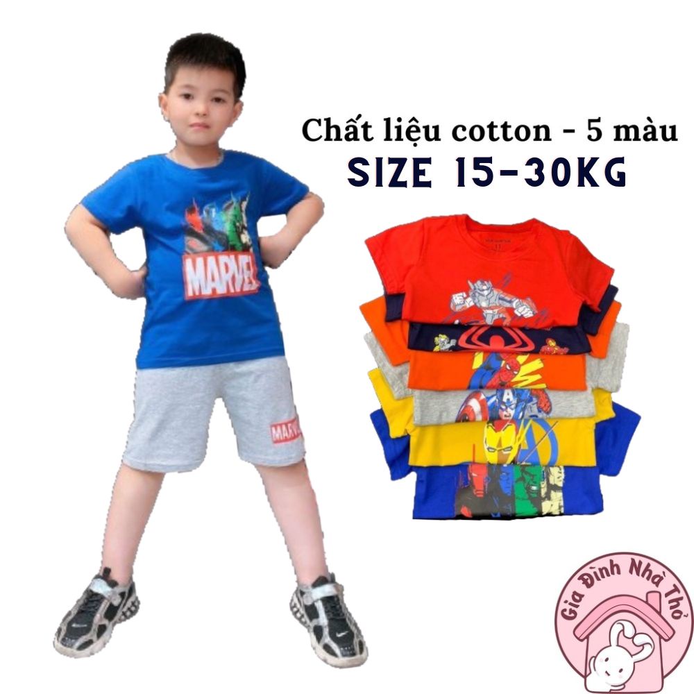 5 mẫu - Set bộ cotton siêu nhân áo thun quần đùi thể thao cá tính cho bé trai ở nhà đi chơi đi học