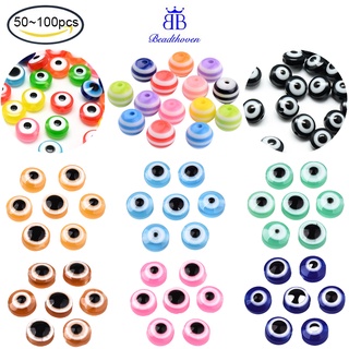 Set 50 hạt xâu hình mắt tròn dẹt bằng nhựa resin 7.5~8x5~6mm lỗ 1.8~2mm