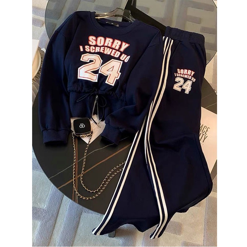 Bộ Đồ Thể Thao Áo Sweater + Quần Ống Rộng Phong Cách Thời Trang Phương Tây Thời Trang Xuân Thu 2022 Mới