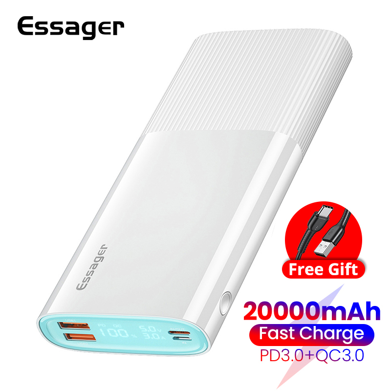 Essager Sạc Dự Phòng 20000mAh Cho Xiaomi Di Động USB Type-C PD QC 3.0 Fast Charging for Smart Phone