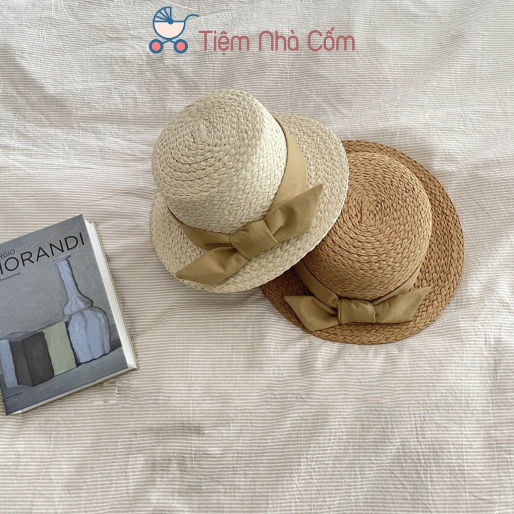 Mũ cói tròn vành thời trang cho bé gái phong cách Hàn Quốc