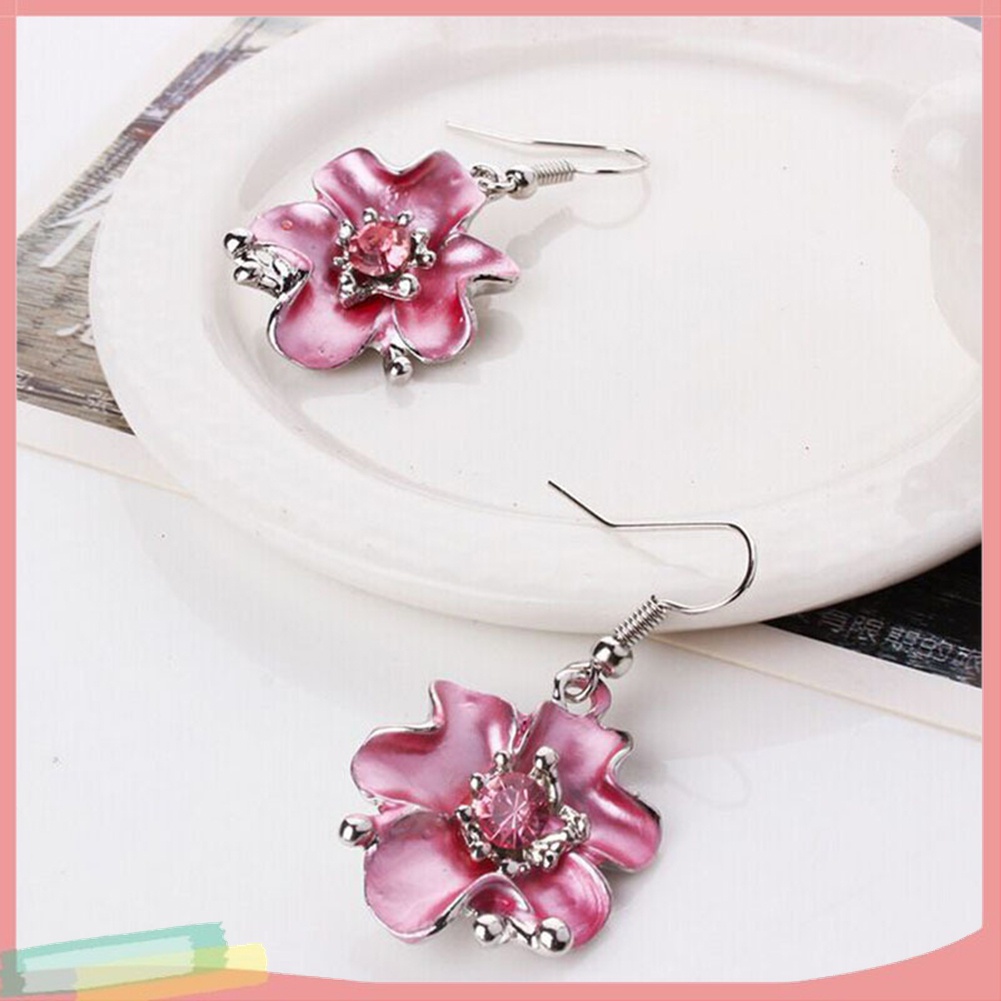 Bộ Vòng cổ + Đôi Khuyên Tai Mặt Hoa Đính Đá Nhiều Màu Thời Trang Cho Nữ