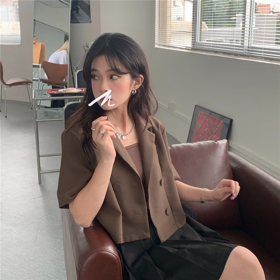 Cocory vn Áo khoác blazer tay ngắn dáng rộng phong cách mùa hè cho nữ