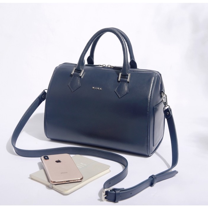 SKY-Túi trống MINK da bò thật nguyên tấm lớp 1 cao cấp màu Xanh navy IS02-71
