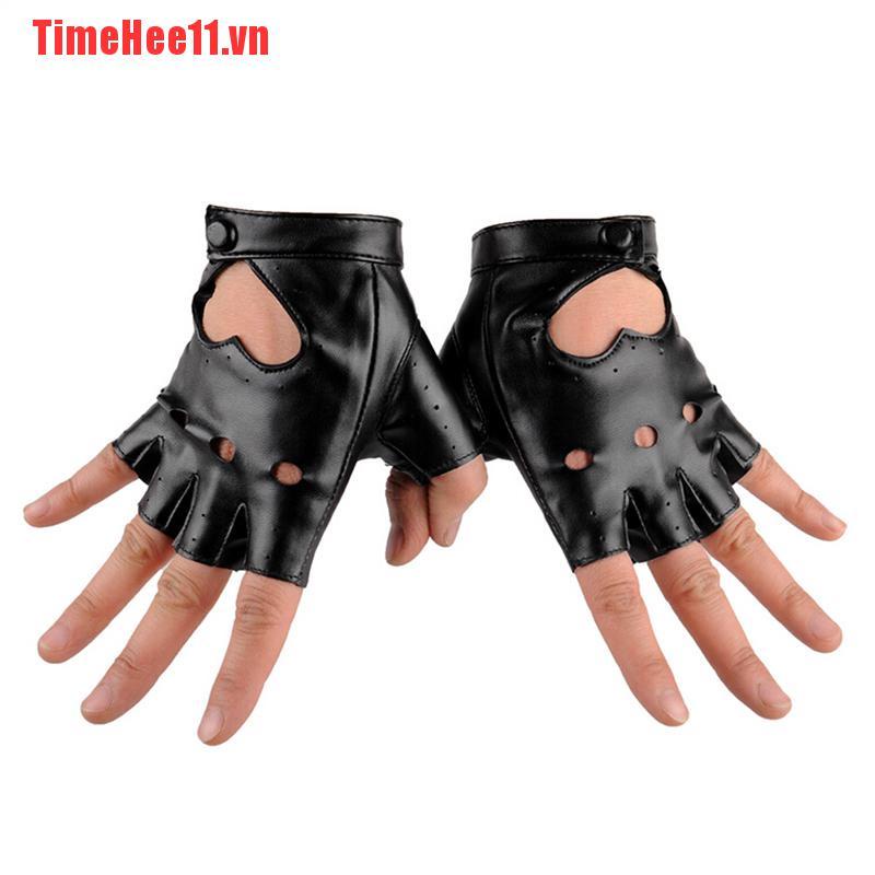 【TimeHee11】New Women Punk Leather Driving Biker Fingerless Mittens Dance Moto