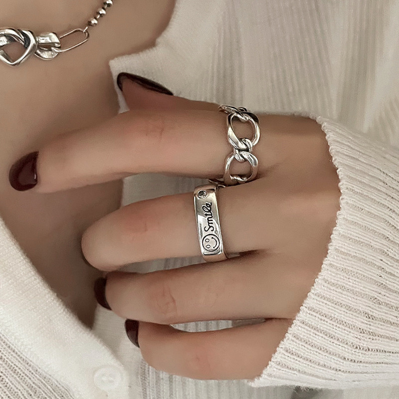 Nhẫn Dạng Mở Hình Mặt Cười Đơn Giản Phong Cách Hip Hop Cổ Điển Thời Trang