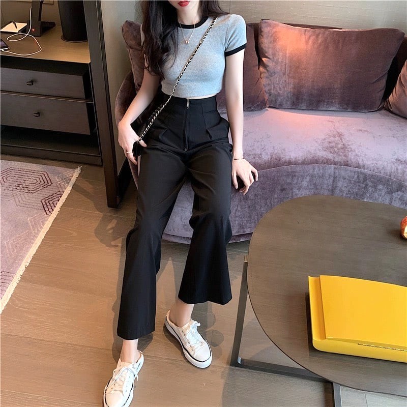 Quần Culottes Khóa Giữa PEONYB Nữ [FREESHIP]  Sớ suông ống rộng cạp cao, baggy tây màu ĐEN | TRẮNG | HỒNG Ulzzang HOT