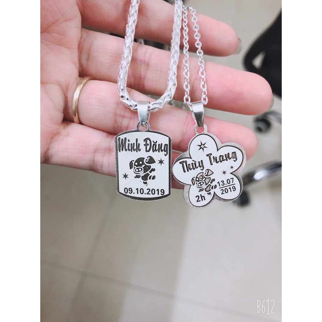 Mặt dây chuyền bạc khắc tên theo yêu cầu cho bé, bạc ta cao cấp - HaLi Jewelry