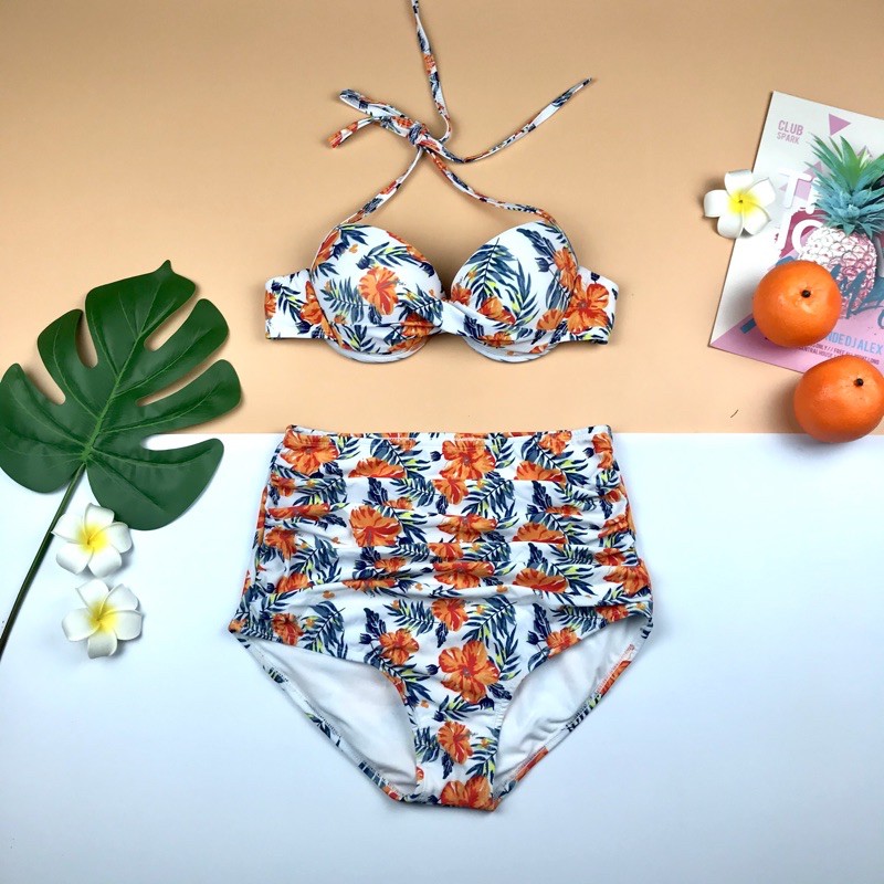 [ HÀNG CAO CẤP+ FORM ĐẸP] Bikini 2 mảnh áo nâng ngực quần nhún hoạ tiết hoa nhí dễ thương