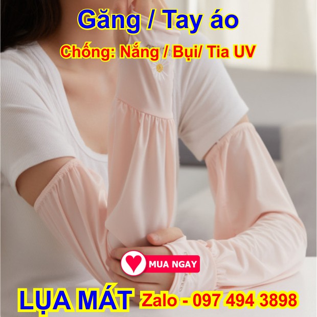 Găng tay áo vải lụa chống nắng, chống bụi chống tia uv cực tốt hồng nhạt