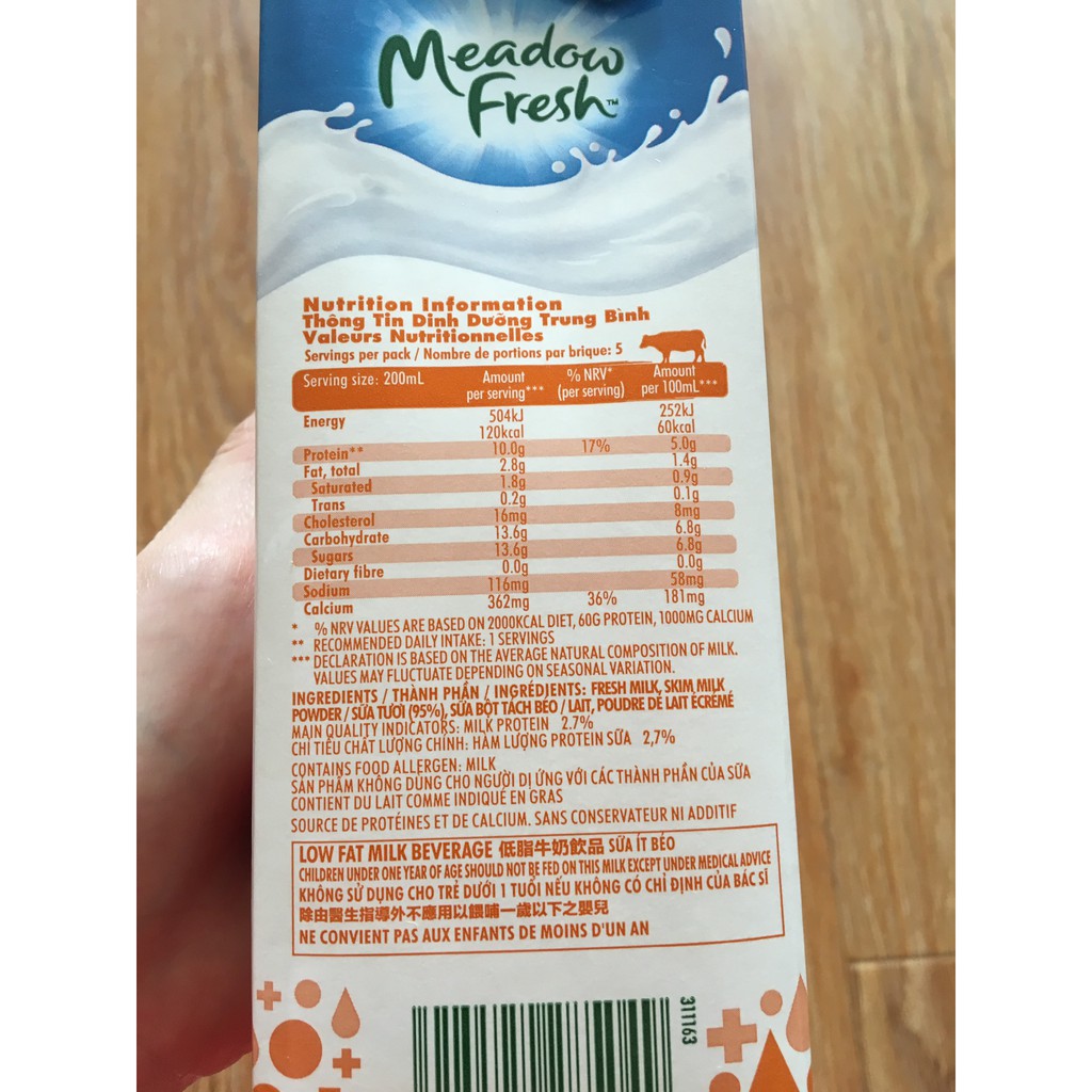 Thùng 12 Hộp 1L Sữa Tươi Tiệt Trùng Calci Max Meadow Fresh