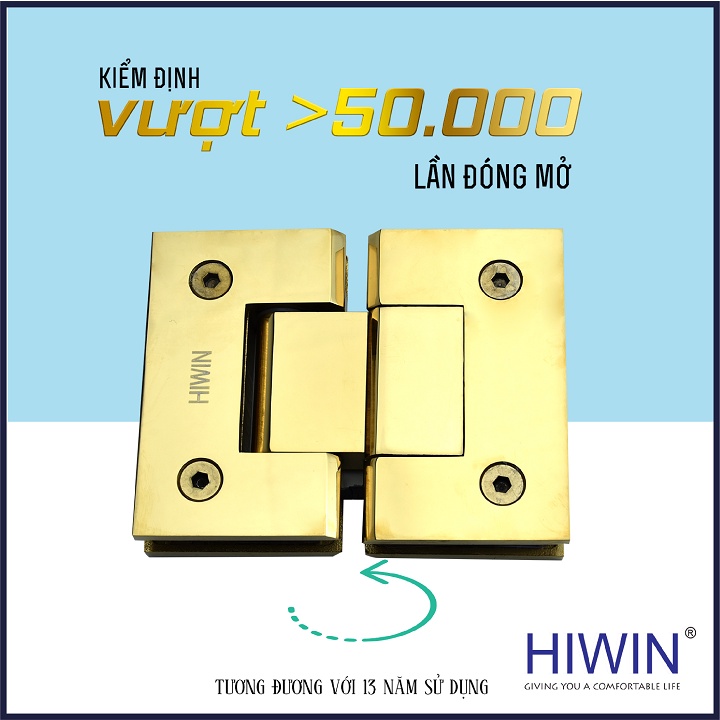 Bản lề phòng tắm kính 180 độ cạnh thẳng chất liệu inox 304 mạ vàng bóng HIWIN HG-012G