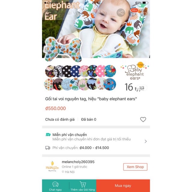 Gối tai voi cao cấp cố định đầu cho bé