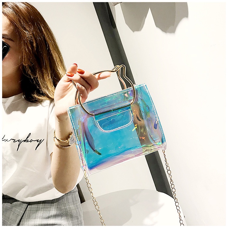 Túi Xách Trong Suốt Phối Dây Xích Thời Trang Mùa Hè 2022 Cho Nữ