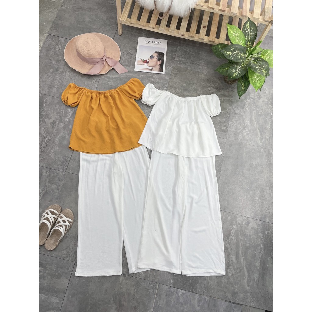 Set Trễ Vai Đi Biển Mix Quần Suông Ống Rộng | BigBuy360 - bigbuy360.vn