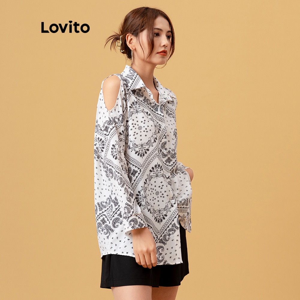 Áo Lovito phối cắt khoét họa tiết Paisley L05172 (trắng) | BigBuy360 - bigbuy360.vn