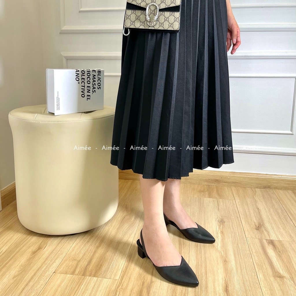 Sandal Sục Basic Mũi Nhọn Quai Chun Thiết Kế Dễ Thương Và Nhẹ Nhàng, Da Mềm Cao Cấp Mang Êm Chân