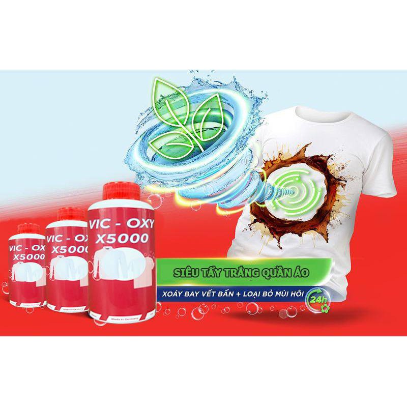 Tẩy trắng quần áo, tẩy nấm mốc quần áo Vic oxy X5000 Đánh bay ố vàng,mốc quần áo thức ăn dầu mỡ