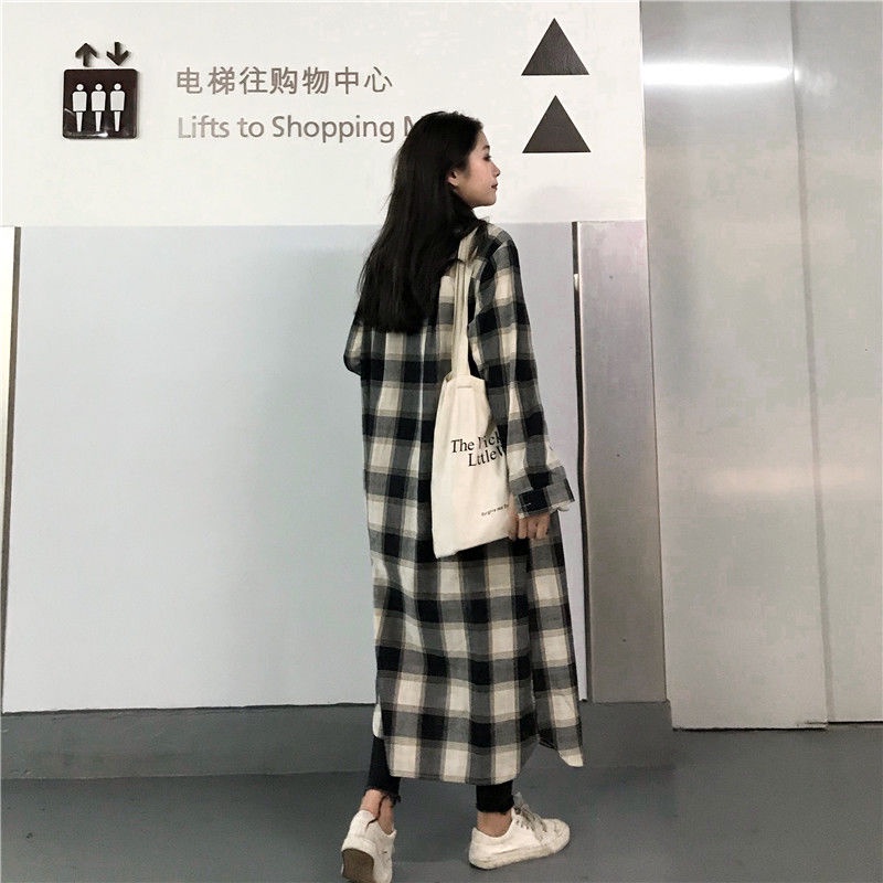 Áo sơ mi polo dáng rộng dài qua gối phong cách cổ điển thời trang mùa thu Hàn Quốc cho nữ