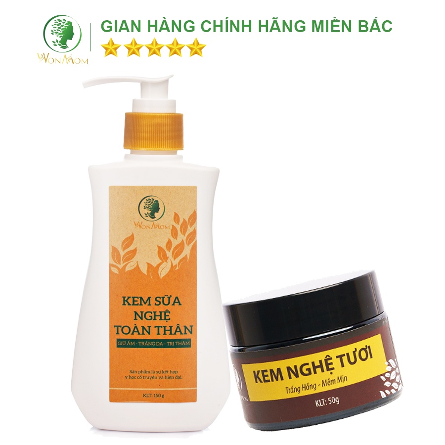 [ Giảm 50K - Đơn 479K ] Combo dưỡng trắng da mặt và body từ thảo mộc Wonmom ( Kem nghệ tươi + Kem sữa nghệ toàn thân )