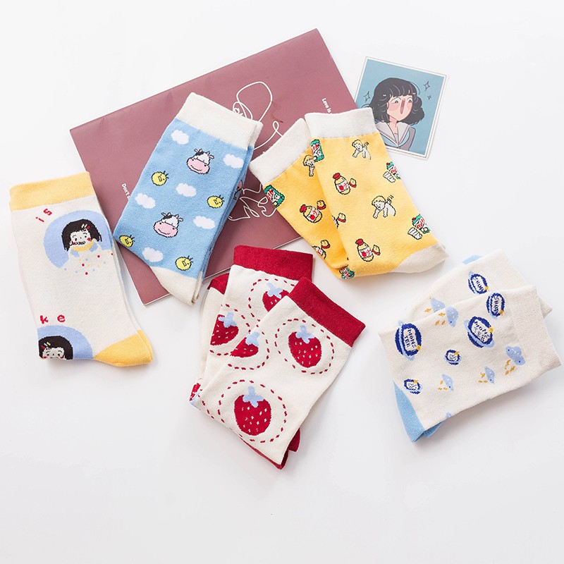 Vớ Tất Cotton Họa Tiết Hoạt Hình Dễ Thương Unisex